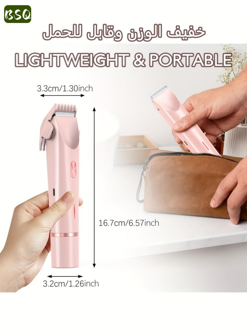 BSQ Women's Bikini Trimmer & Facial Shaver | 2-in-1 Waterproof Electric Razor | Dual-Head Design | Smooth & Painless | IPX7 Full-Body Waterproof | Wet & Dry Use | For Legs, Arms, Underarms, Face, and Intimate Areas | Pink - Image 2